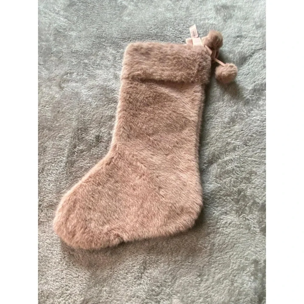 Victoria's Secret Embroidered Fluffy Bow Pompom Christmas Stocking New Tag s2